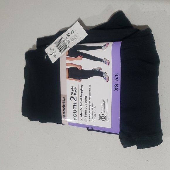 Mondetta Youth Girls size 5/6 Black leggings- 2 pair in pack - Picture 3 of 4